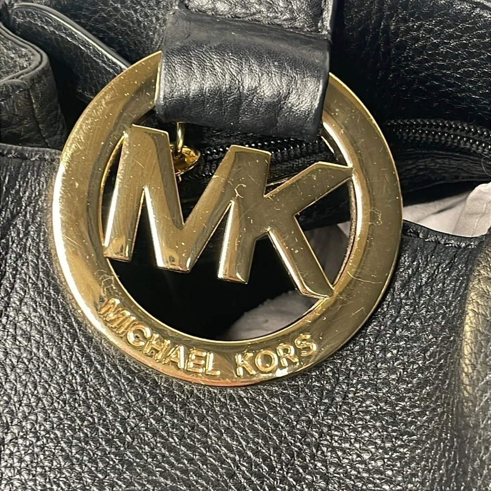 Michael Kors Fulton East West Black Pebbled Leather Tote.